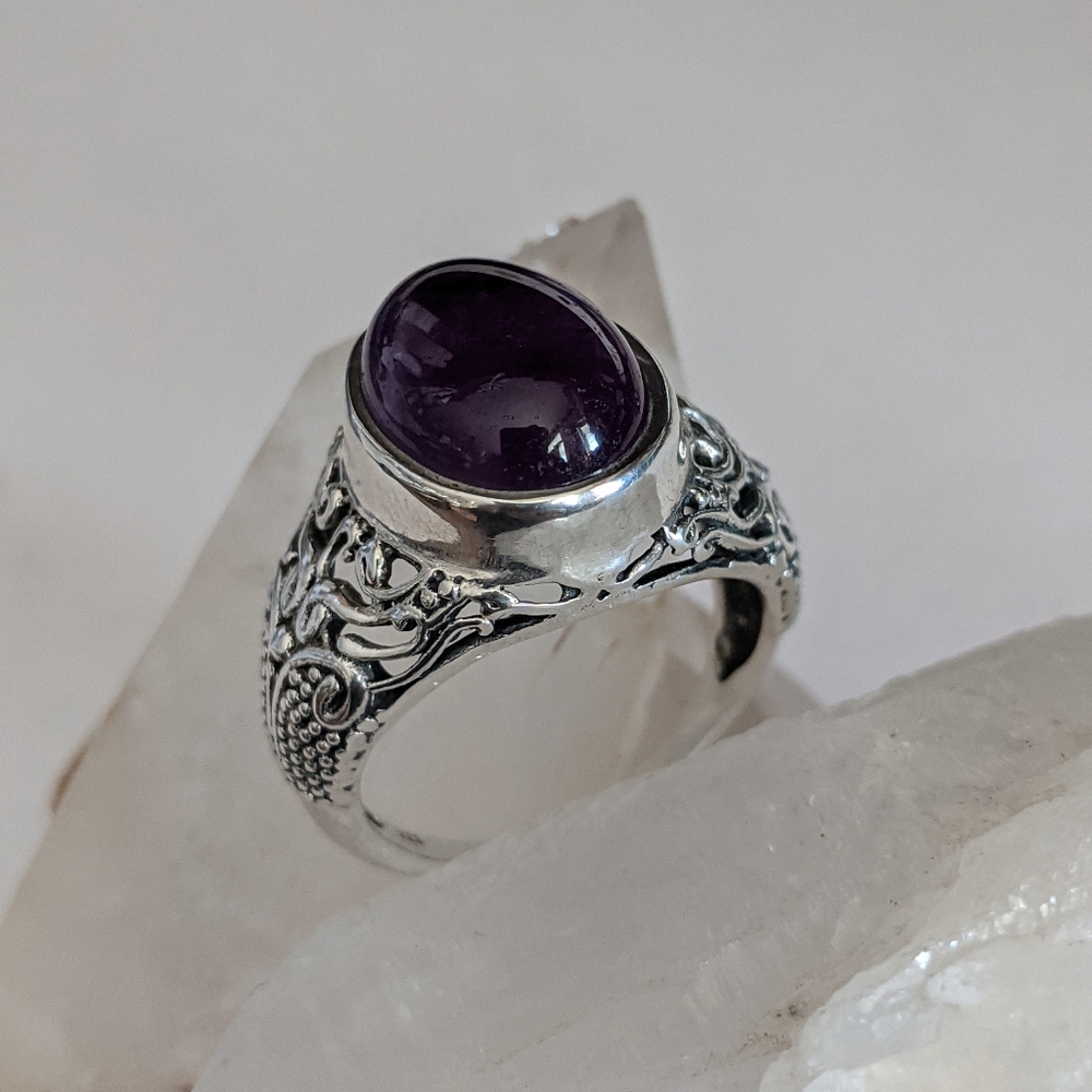Natural Purple Amethyst, 925 Silver Ring, size 8 - Picture 4 of 10